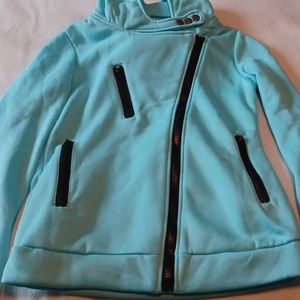 Fleece asymmetrical zip-up funnel collar  hoodie (NWOT)